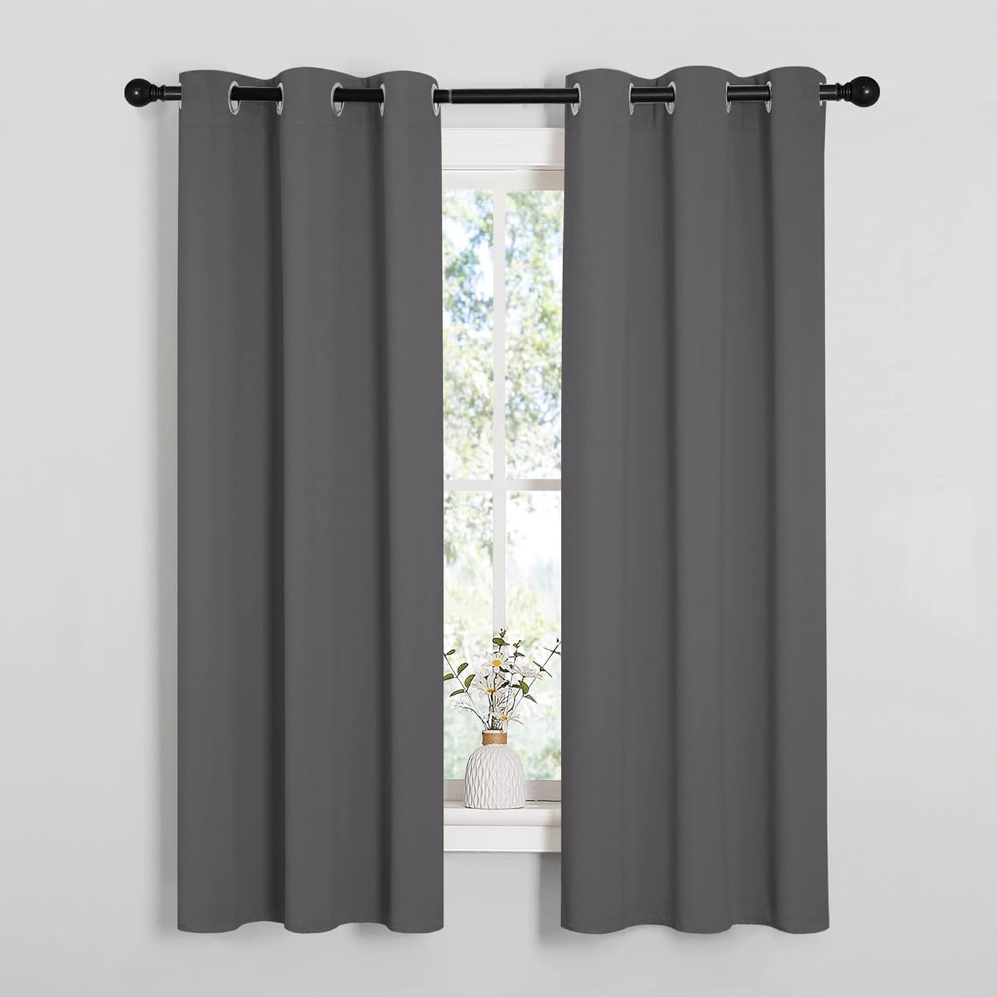 NICETOWN Grey Blackout Curtain Panels - Thermal Insulated Grommet Drapes (2 Panels, W34 x L63)