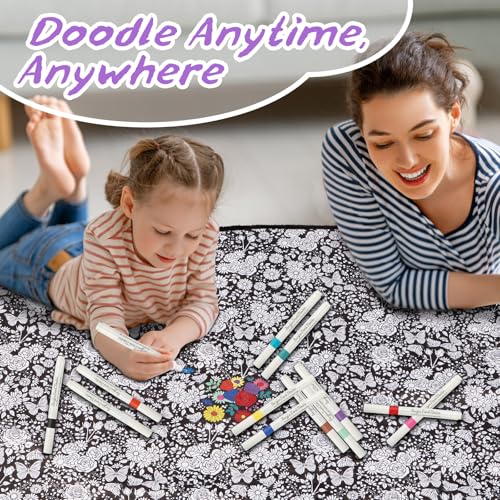 ZHOYIMIMI DIY Cozy Coloring Blanket with 24 Markers - Flower Variation, Personalizable Art Blanket for Kids & Adults