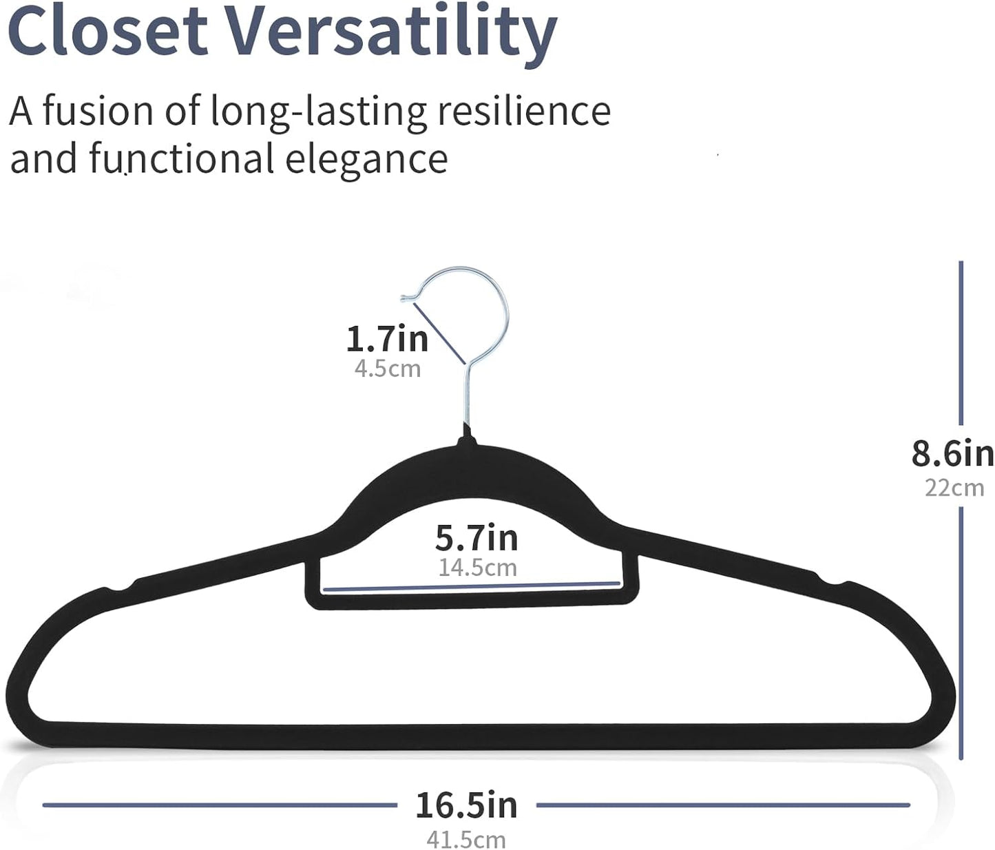 Skiennix Velvet Hangers - Premium Non-Slip Closet Organizers | Durable Ultra Thin Felt for Coats & Shirts (50 Pack, Black)