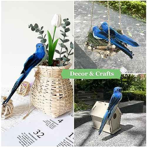 LWINGFLYER 2pcs Blue Birds Christmas Tree Decorations Clip on Ornaments 8-Inch Artificial Simulation Foam Bird Sparrow for Crafts Wedding Decor Party Accessories