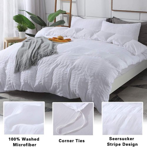 AveLom King Duvet Cover Set - Ultra Soft Seersucker Textured Microfiber | 3 Pieces with Zipper Closure (104 x 90 inches)