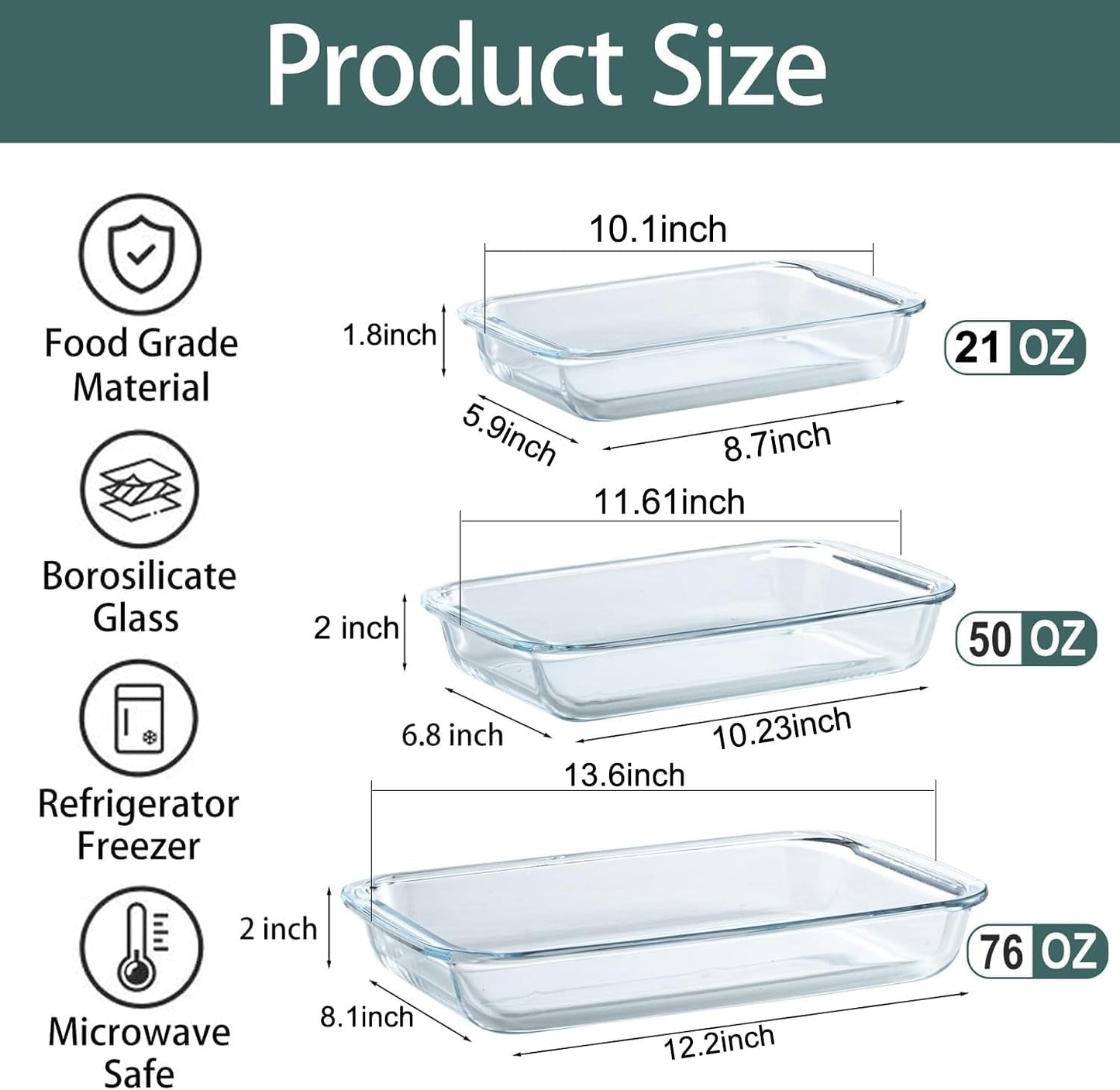 Regine Switzerland Glass Baking Dish Set - 3-Piece Oven & Microwave Safe Bakeware for Lasagna