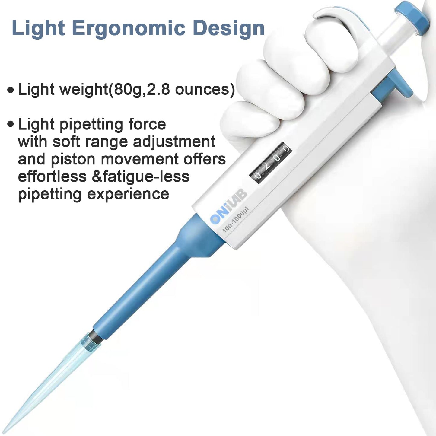 ONiLAB Lab Micropipette, Adjustable Volume Single Channel Pipettors,100-1000ul