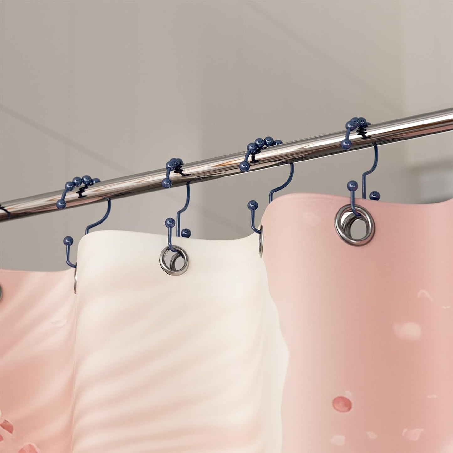 Titanker Shower Curtain Hooks - Rust-Resistant Metal Double Glide Design, Set of 12 - Navy Blue