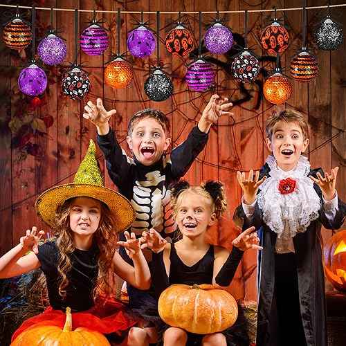 Zeyune 16 Pcs Halloween Ball Ornaments for Tree 2 Inch Halloween Tree Decorations Pumpkin Ghost Bat Spider Glitter Ornaments with Sequins for Holiday Party Decor