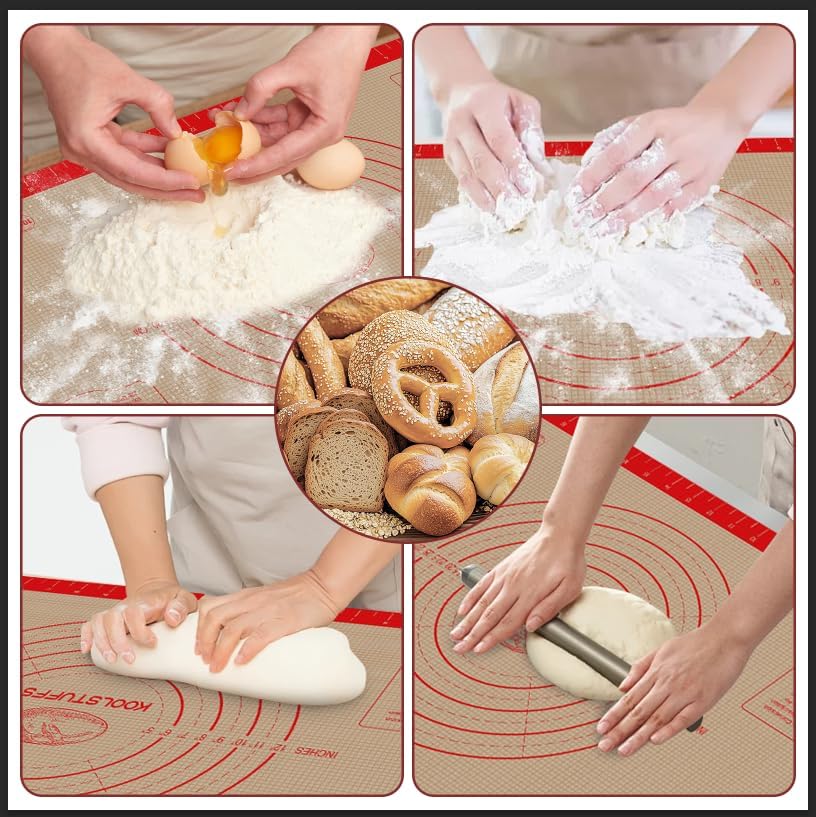 Silicone Pastry Mat - Extra Large 26"x16" Non-Slip Baking Mat with Measurements for Easy Dough Rolling