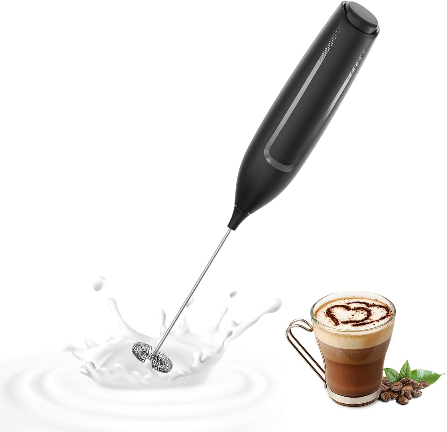 Skiennix Milk Frother - Handheld Electric Foam Maker with Stainless Steel Whisk for Coffee & Lattes - Black