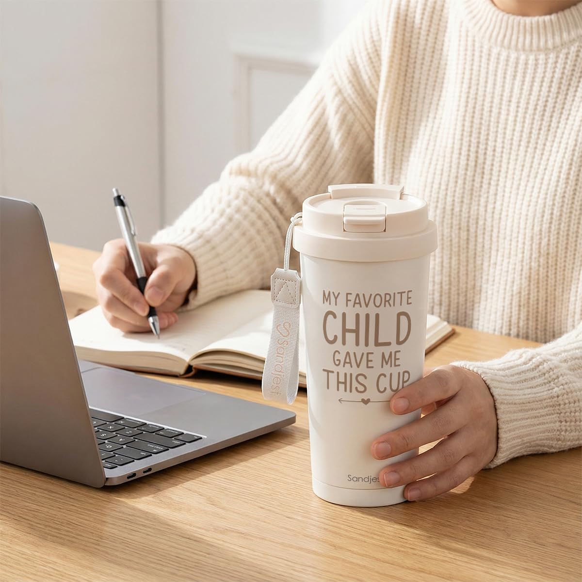 Mom Gift from Son Daughter, Stainless Steel 2-in-1 Lid Coffee Tumbler 18 oz, My Favorite Child Gave Me This Cup Insulated Travel Mug for Women Mother Mama, Gift Idea for Birthday Christmas Mothers Day