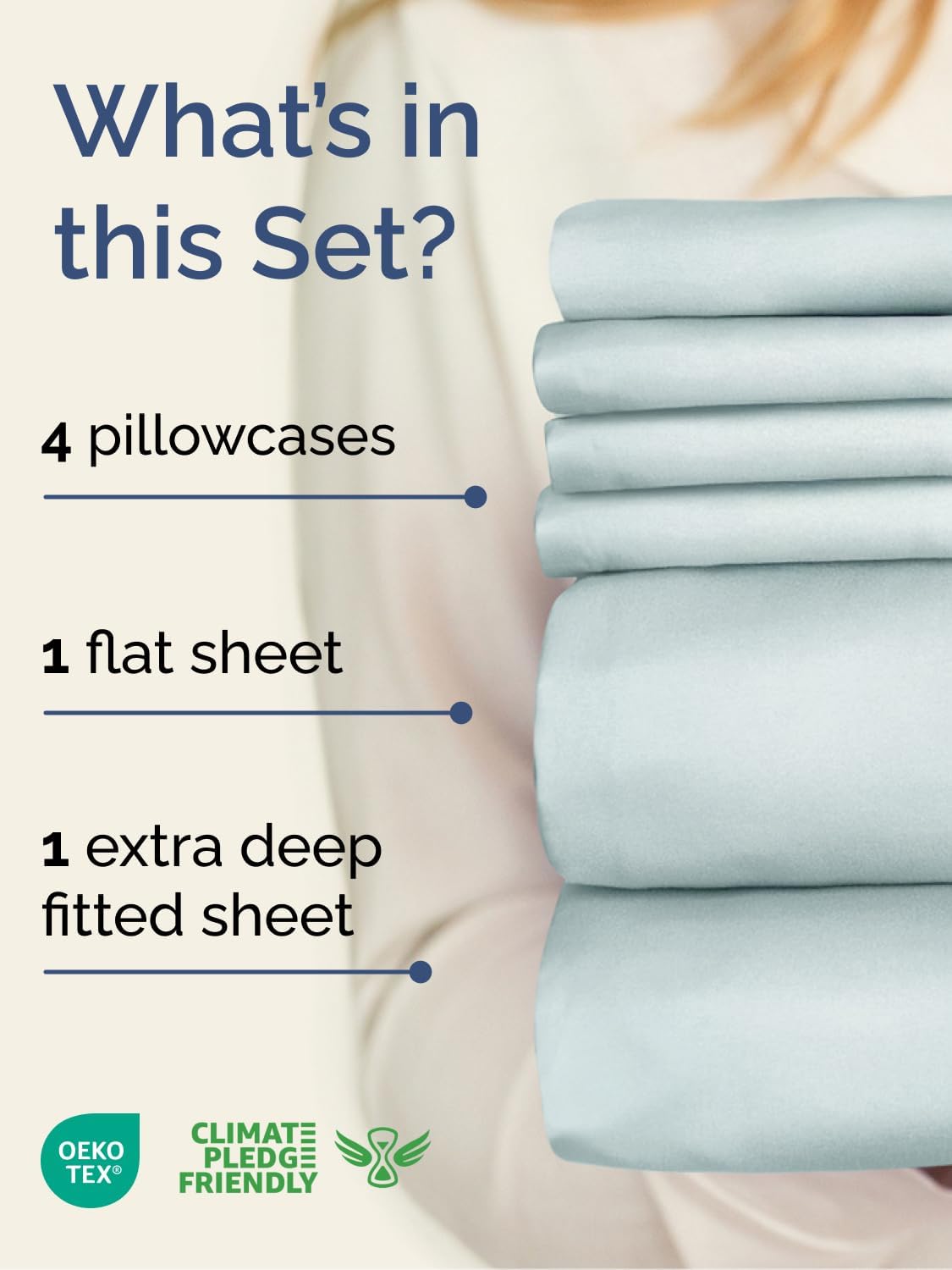Skiennix Extra Deep Cal King Sheet Set | 6-Piece Breathable Cooling Bedding - Soft, Wrinkle-Free, Ice Blue