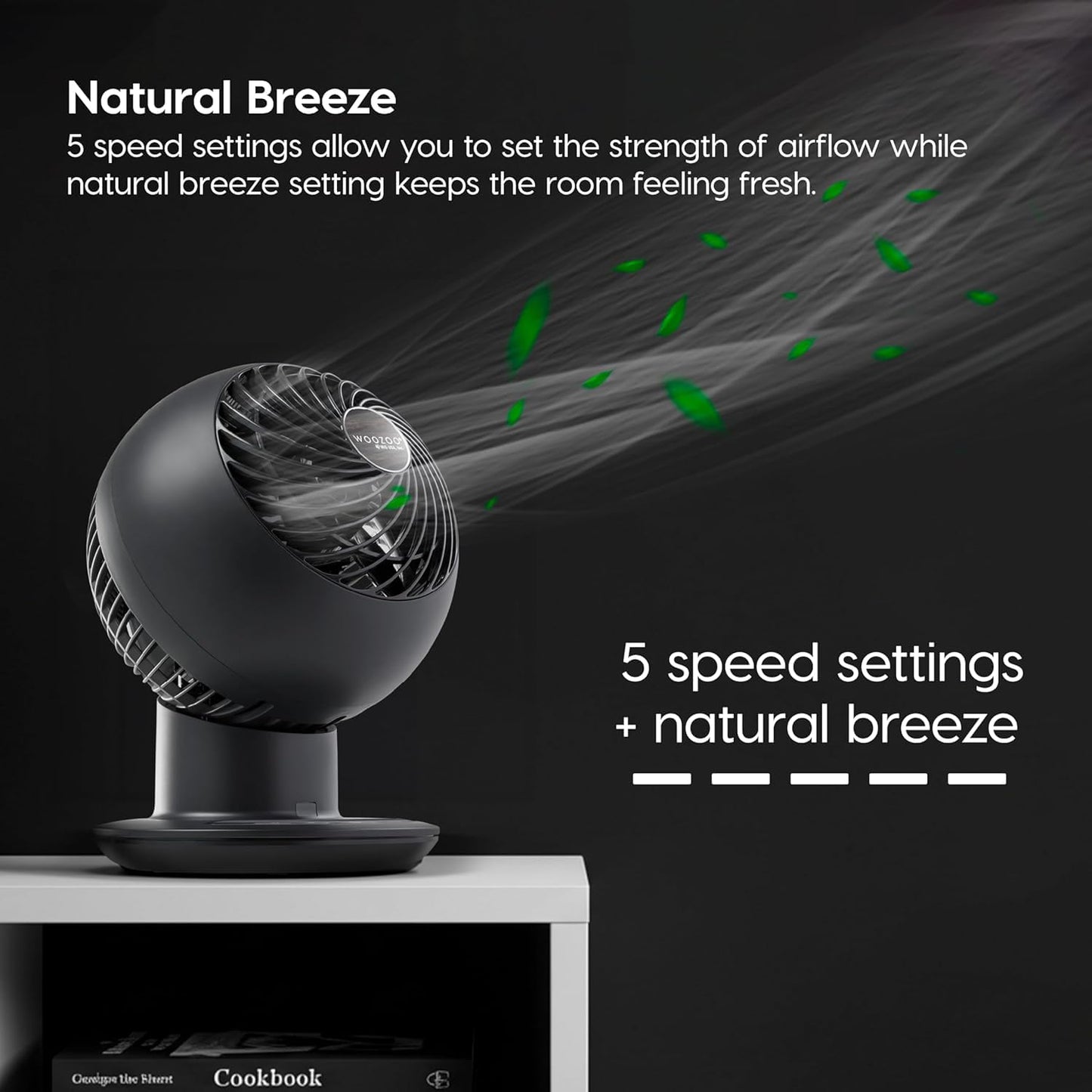 IRIS USA WOOZOO Air Circulator Fan with Remote, Oscillation, 5 Speeds, 82ft Max Air Distance, 90° Adjustable Tilt, 30db Quiet Motor, Small Fan for Bedroom, Office, Dorm, Black