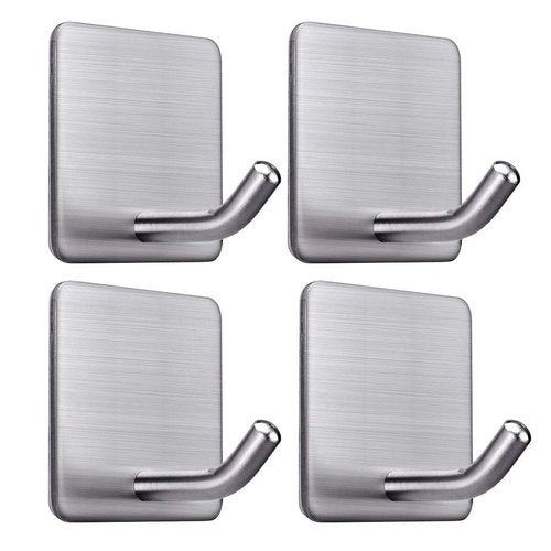 Heavy Duty Adhesive Towel Hooks Stick on Towel Hanger Wall Holder Waterproof Stainless Steel Sticky Hooks for Hanging Bathroom Kitchen Home-4 Packs