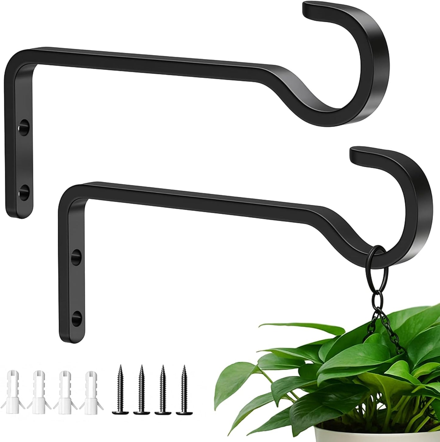 Saffruff Heavy Duty Plant Hooks - 6-Inch Outdoor Hangers | Hold 35lbs for Baskets, Feeders, Lanterns - Black