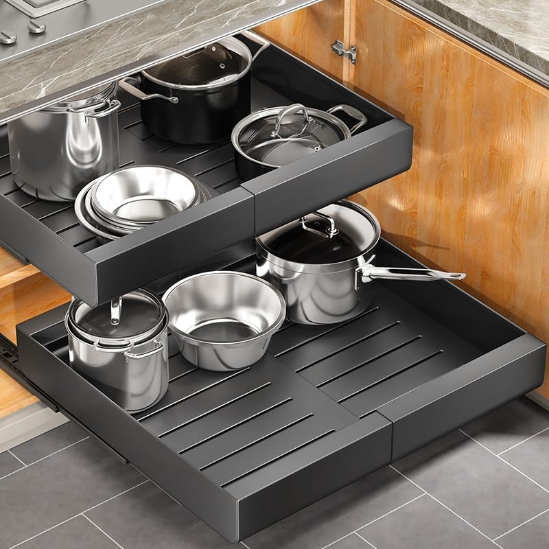Kitstorack Black Expandable Pull-Out Cabinet Organizer 21"D x 12-20"W