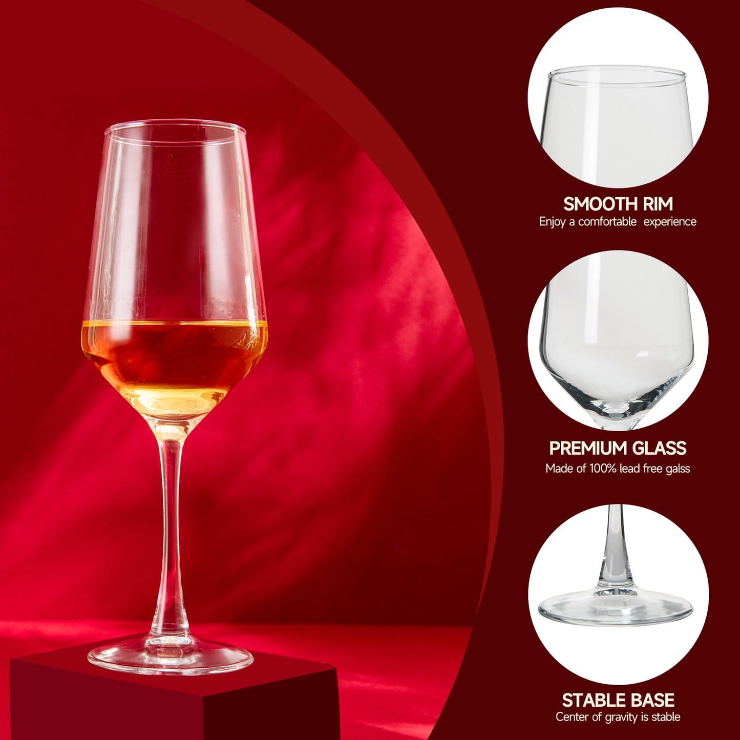 MRZIKPO Wine Glasses Set of 4,13.5 oz/400ml Clear Red/White,Wine Glasses for Party, Wedding and Home,Premium Glasses Hand Blown,Long Stem,Daily Use.