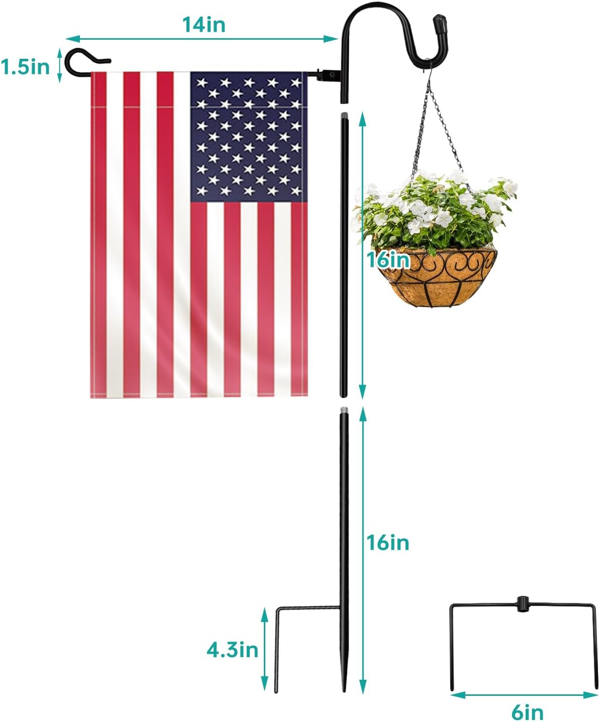 JOYSEUS Garden Flag Holder Stand - 36-Inch Heavy Duty Shepherd Hook, Rust Resistant Design for Yard Flags