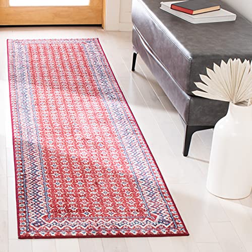 SAFAVIEH Brentwood Collection Runner Rug - 2' x 12', Red & Ivory, Traditional Oriental Distressed Design, Non-Shedding & Easy Care, Ideal for High Traffic Areas in Living Room, Bedroom (BNT899Q)