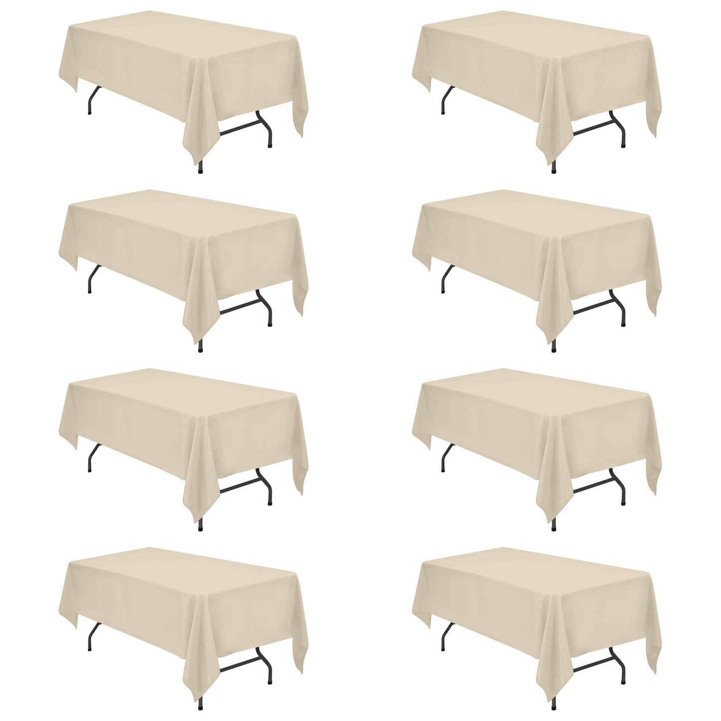 BRILLMAX 8 Pack Beige Tablecloths 60 x 102 Inch for 6ft Rectangle Tables - 150 GSM Polyester Fabric, 15" Standard Drop, Water, Stain & Wrinkle Resistant Cloth Cover for Wedding Banquet Dining Buffet
