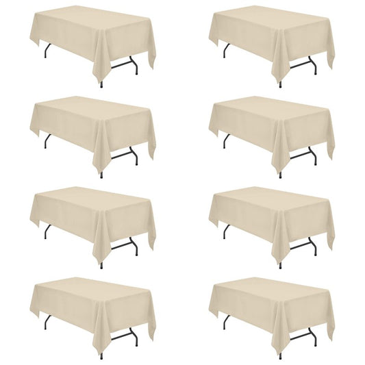 BRILLMAX 8 Pack Beige Tablecloths 60 x 102 Inch for 6ft Rectangle Tables - 150 GSM Polyester Fabric, 15" Standard Drop, Water, Stain & Wrinkle Resistant Cloth Cover for Wedding Banquet Dining Buffet