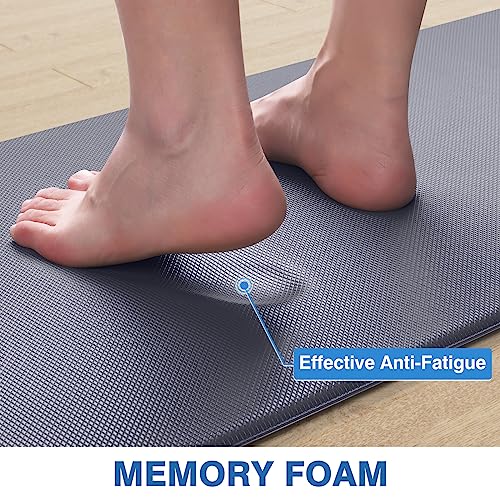 StepRite Kitchen Mats, 2PCS Kitchen Rugs, Cushioned Anti Fatigue Kitchen Mats for Floor, Non-Slip Standing Desk Mat, Waterproof Kitchen Rug Set for Kitchen, Floor, Office, 17.3"x30"+17.3"x47", Blue