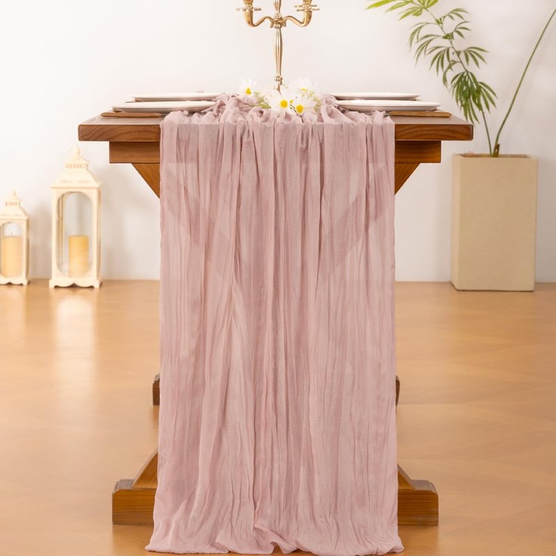 Socomi 15pcs Pink Cheesecloth Table Runner Valentine's Day Boho Rustic Gauze Dusty Pink Farmhouse 120 inch 10FT Cheese Cloth Runner for Wedding Party Baby Shower Birthday Home Decor Holiday