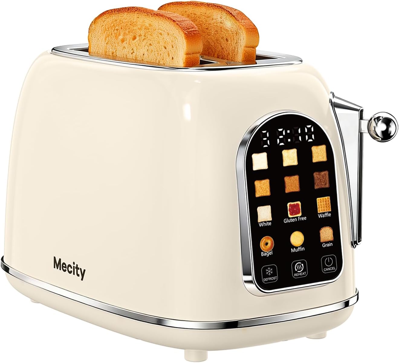 Mecity 2-Slice Toaster - Touch Screen Retro Design for Breads, Bagels & Muffins | Cream Color, 120V 825W