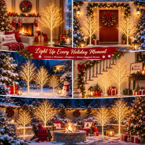 Aurelema 2 Pcs 5ft Lighted Birch Tree with 400 LEDs Warm White - 8 Modes, Timer