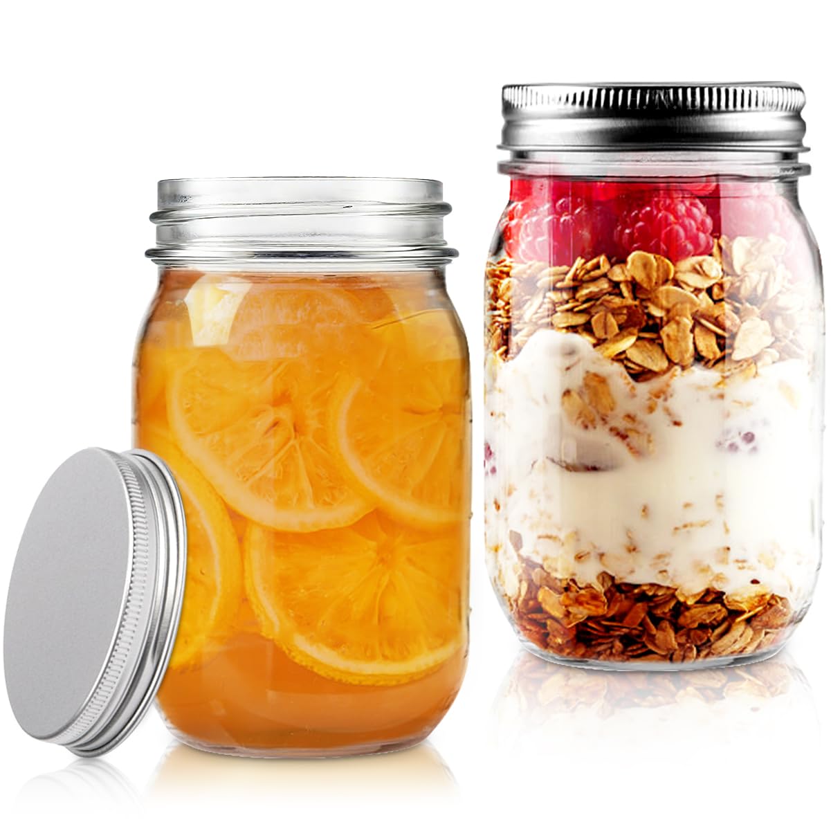 Apidgrowth Regular Mouth Mason Jar with Lids,16oz Glass Canning Jar for Canning, Drinking, Storing Food, Decorating,Holding Parties,Christmas gift(2 Pack)