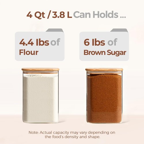 ComSaf Large Glass Storage Containers - 4Qt Wide Mouth with Lids for Flour, Sugar & Pantry Organization