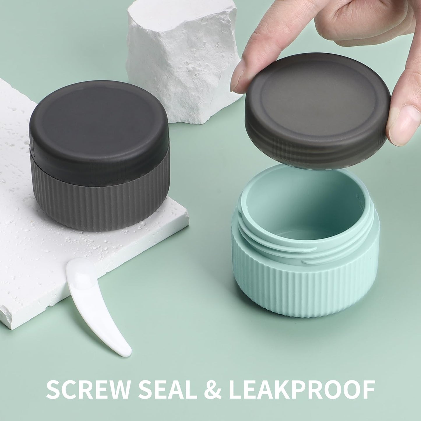 ME.FAN Travel Containers for Toiletries, TSA Approved 1.5 oz Silicone Cream Jars, Leak-proof Journey Containers, Trip Accessories with Lid for Cosmetic Face Hand Body Cream 4 Pack Black Lid - Grey