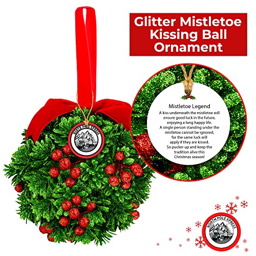 5" Glitter Mistletoe Kissing Ball Christmas Ornament - Hanging