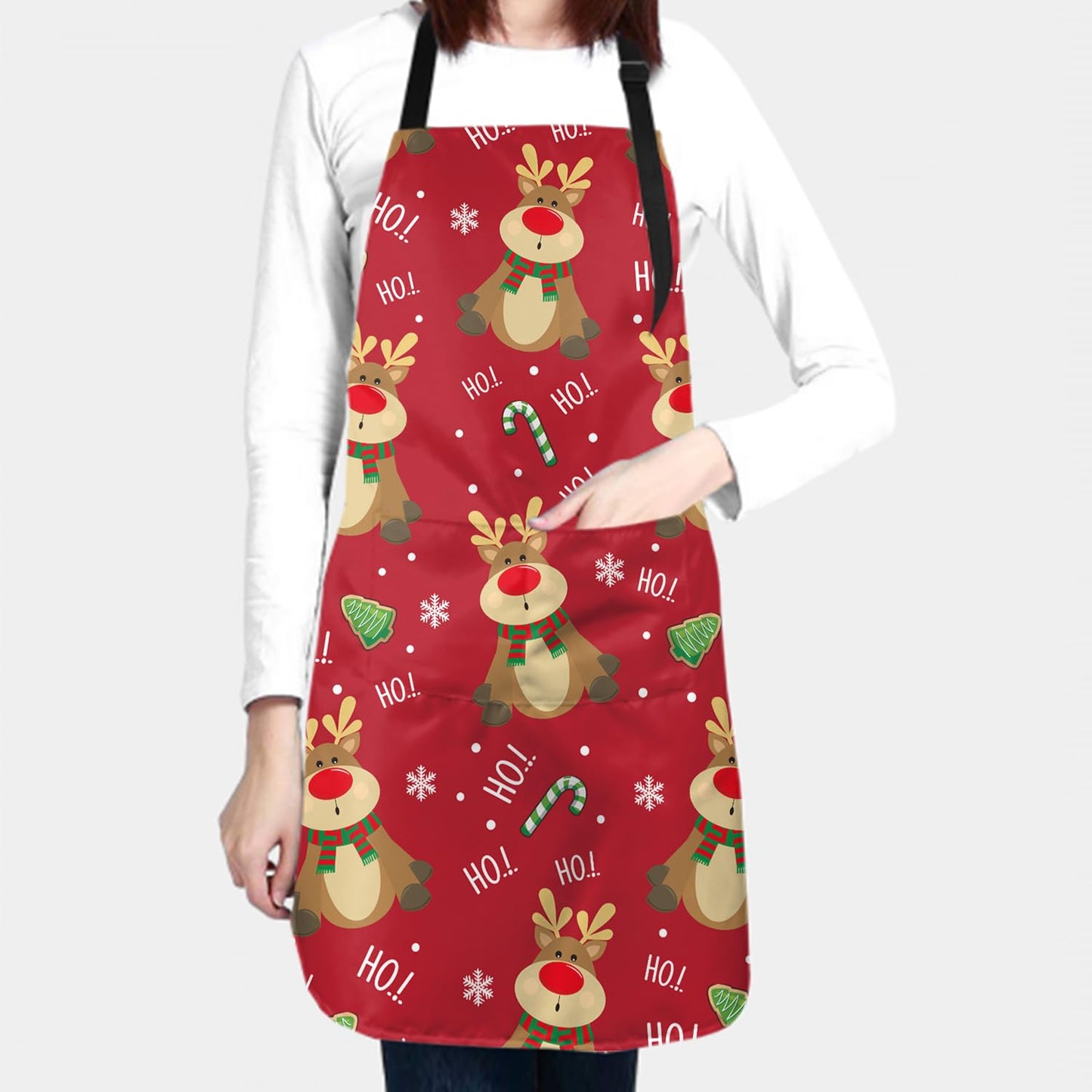 Granbey Chistmas Apron with 2 Pockets Holiday Kitchen Apron Christmas Elk Style Decoration Apron for Christmas Dinner Party Cooking Baking Crafting House Gift for Bakers Mom Dad Wife Husband