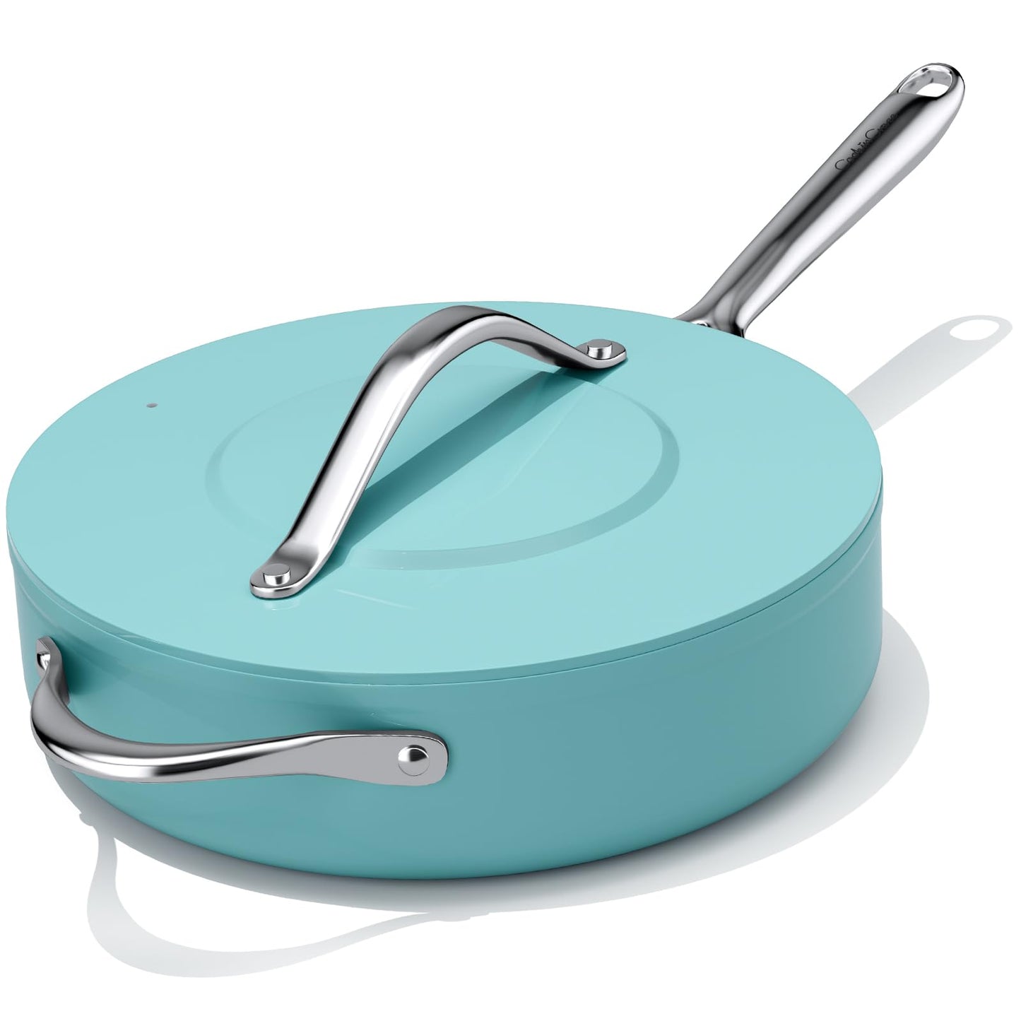 CookinCraze Nonstick Frying Pan with Lid, 11 inch Ceramic Deep Frying Pan for All Cooktops, 4.5qt Non Toxic Sauté Pan Induction w/Stay-Cool Handle, PFAS Free, Dishwasher & Oven Safe, Caribbean Blue