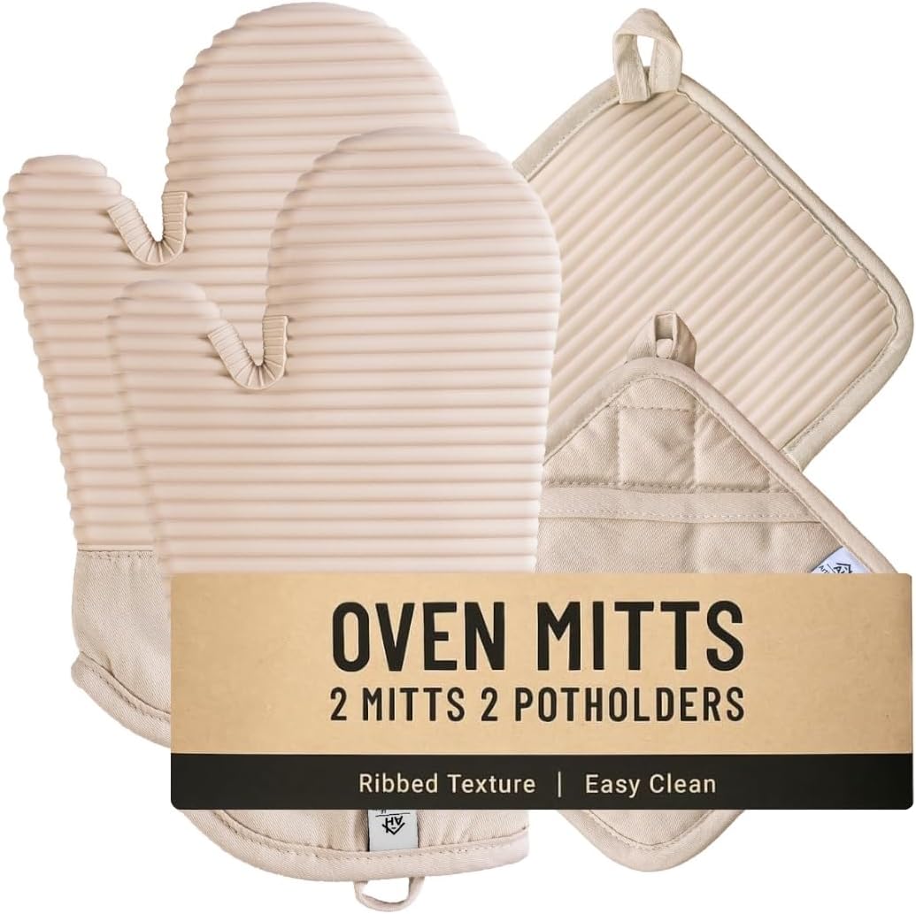 Skiennix Extra Long Silicone Oven Mitts - Heat Resistant 500°F | BPA-Free 4-Piece Kitchen Set