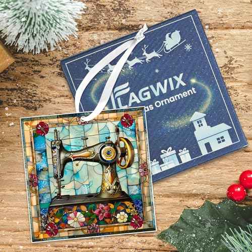FLAGWIX Christmas Sewing Gifts for Women - Acrylic Christmas Ornaments 2025 for Tree Decorations - Sewing Machine Ornament, Quilting Gifts for Quilters Sewers Mom Grandma Friend Sister