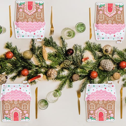 Potchen 150 Pcs Christmas Gingerbread House Paper Plates - Cute Pink Gingerbread House (Variation of THIS listing)