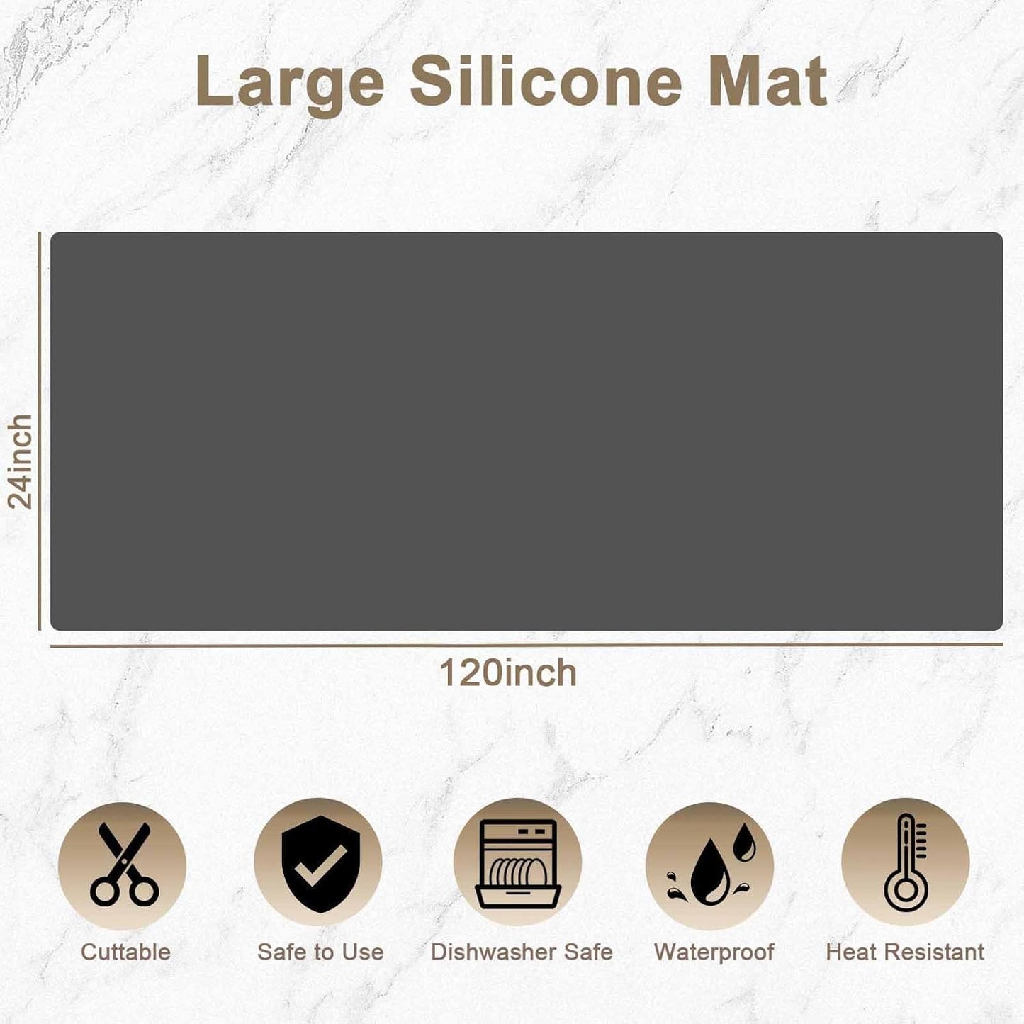 Skiennix Large Silicone Kitchen Counter Mat - Heat Resistant, Non-Slip, Waterproof | 120"x24" (305cmx60cm)