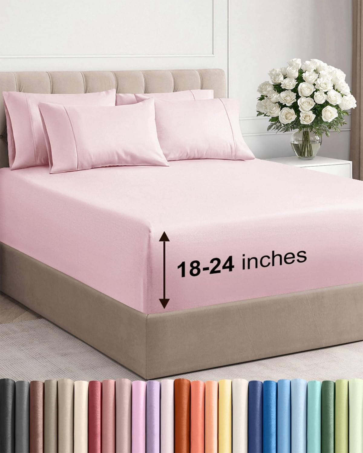 Skiennix Extra Deep Full Sheet Set - 6 Piece Breathable Cooling Bedding - Soft Wrinkle-Free Lavender Pink