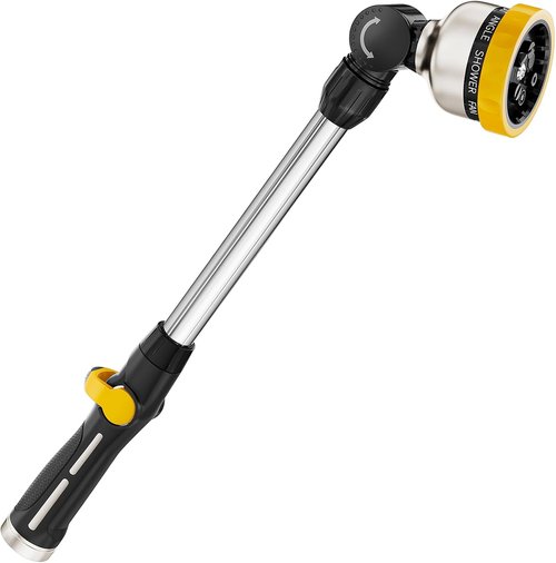 FANHAO 16-Inch Heavy Duty Watering Wand - 9 Spray Patterns & 180° Rotating Nozzle for Easy Plant Care | Yellow