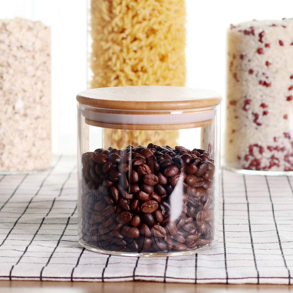 Large Glass Flour and Sugar Containers with Airtight Lids, 2 Pack 1.2 Gallon Flour and Sugar Jars with Wooden Lids, Sugar Canisters Set for Food Storage