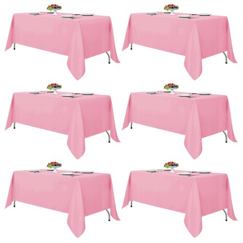 Fitable Pink Rectangle Tablecloths for 6 Foot Tables, 6 Pack - 70 x 108 Inches - Stain Resistant and Washable Table Clothes, Polyester Fabric Table Covers for Wedding, Party, Banquet, Buffect