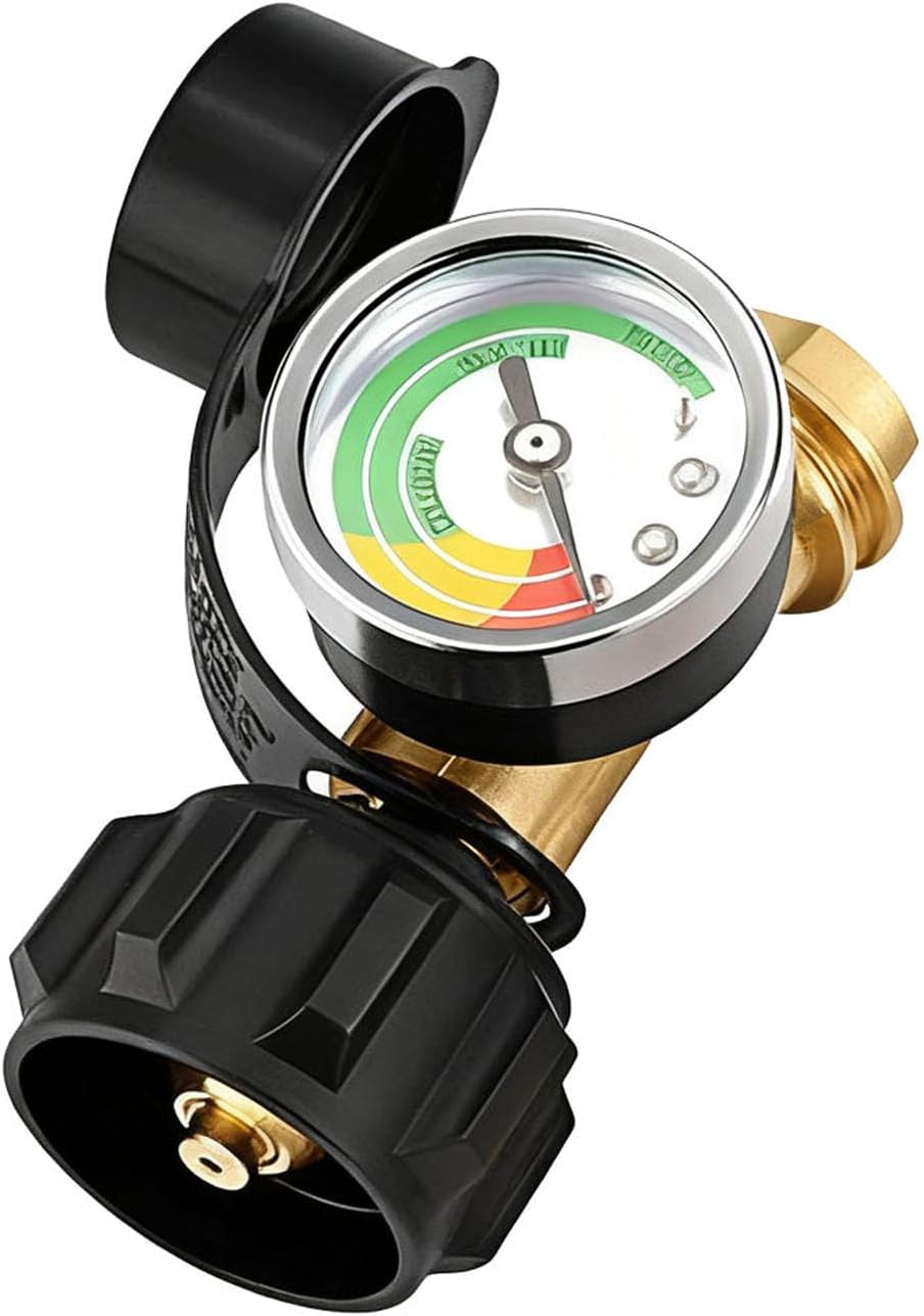Propane Tank Gauge - Solid Brass Gas Pressure Meter | Easy Read Level Indicator for 5-40 LB Cylinders