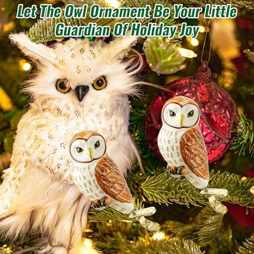 Hand-Blown Glass Owl Christmas Ornament with Tree Clip - Woodland Decor