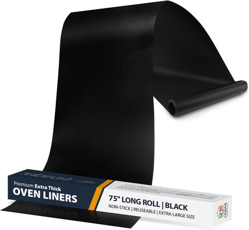 Heavy Duty Oven Liners by [Brand Name] - Non-Stick Reusable Mats, 17” x 75” | BPA & PFOA Free Kitchen Accessory (Black)