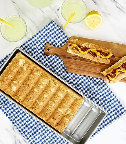 USA Pan Nonstick Hot Dog Bun & Lobster Roll Pan 15x6x1.5 Inch, Aluminized Steel, Model: Hot Dog Pan