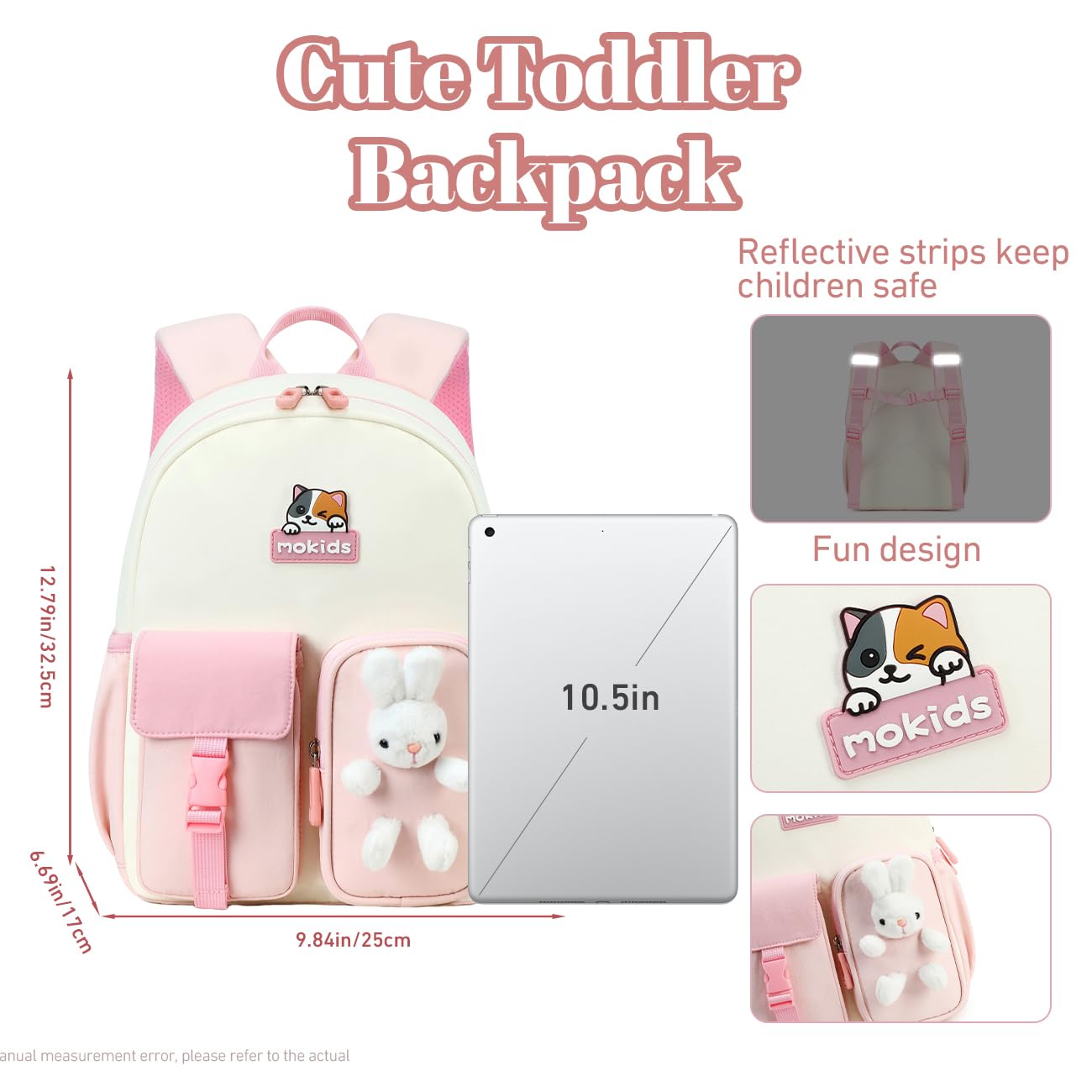 Cusangel Kids Backpack for 3-5 Ages Girls,12in Toddler Pink daypack for School,kindergarten Kids Backpack,Big capacity cute Cubby Bear shoulder bookbag with breast button
