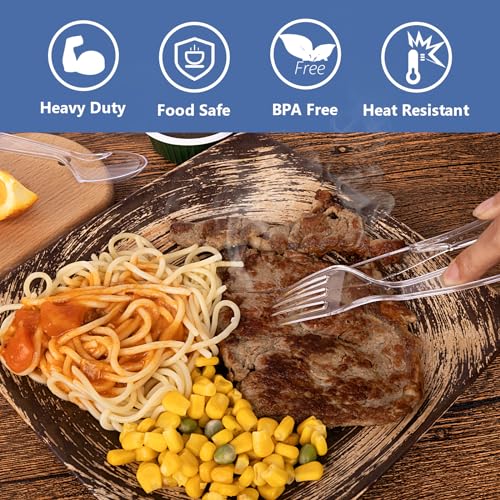 SACATR 1000 Count Heavy Duty Clear Plastic Forks Bulk Disposable Silverware