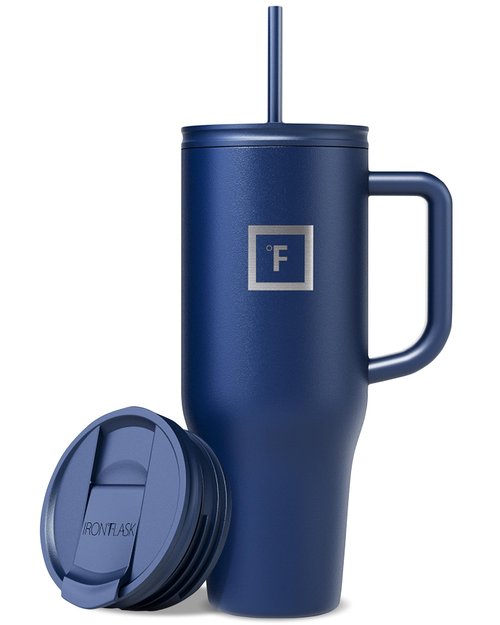 IRON °FLASK Co-Pilot Insulated Mug w/Straw & Flip Cap Lids - Cup Holder Bottle for Hot, Cold Drink - Leak-Proof - Water, Coffee Portable Travel Mug - Twilight Blue, 40 Oz