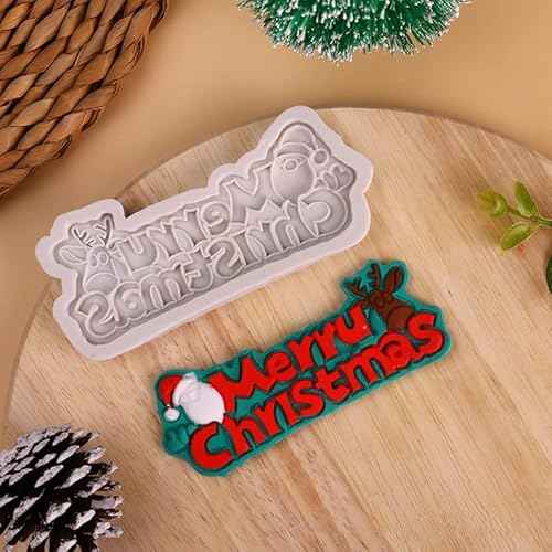 Cestony Christmas theme 2Pcs Merry Christmas Shaped Silicone Molds for DIY Cake Fondant Biscuit Cookies Soap Sugar Pudding Chocolate Hard Candies Dessert Candle Decor