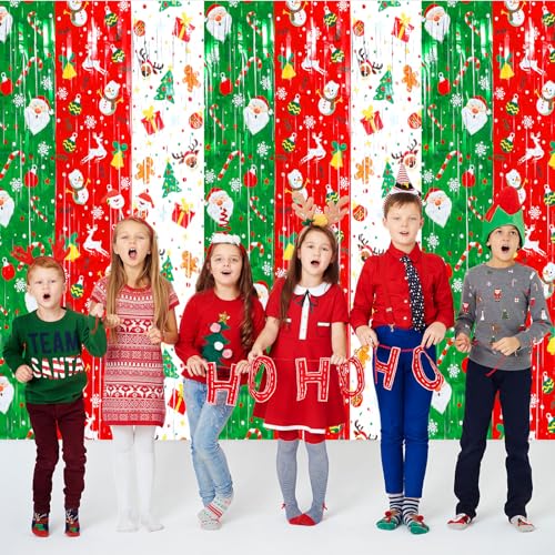 Panelee Christmas Foil Fringe Backdrop 6.6 x 9.9 ft, 2 Pack Holiday Party Decorations