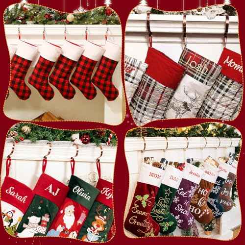 Edoneery Christmas Stocking Holders for Fireplace Mantle with Separate Double-Sided Tapes, 6 Pack Adjustable Non-Slip Metal Stocking Hangers for Mantel Xmas Party Decorations,Bronze